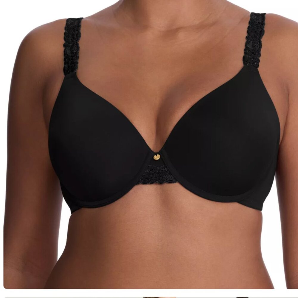 NATORI Body Doubles Lace Trim Full Fit Black T-Shirt Bra 736037 Size 32DDD